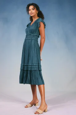 Current Air Sereia Pleated Midi Dress SLATEGREEN Sale