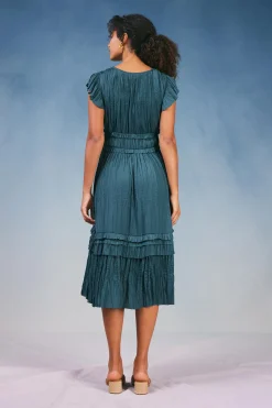 Current Air Sereia Pleated Midi Dress SLATEGREEN Sale
