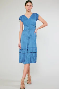 Current Air Sereia Pleated Midi Dress FADEDBLUE New