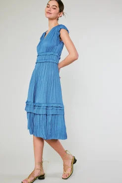Current Air Sereia Pleated Midi Dress FADEDBLUE New