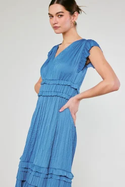 Current Air Sereia Pleated Midi Dress FADEDBLUE New