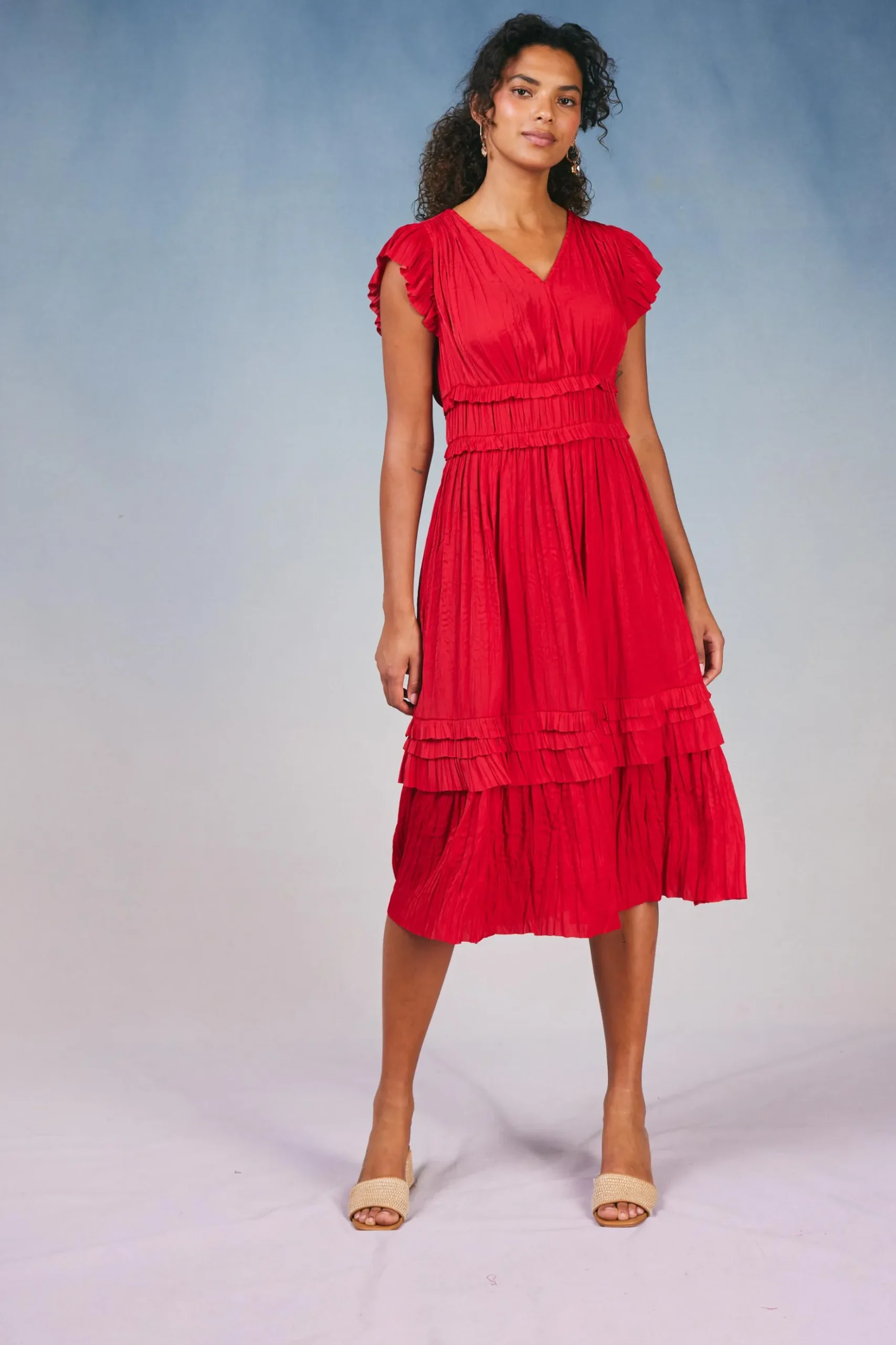 Current Air Sereia Pleated Midi Dress RED Online