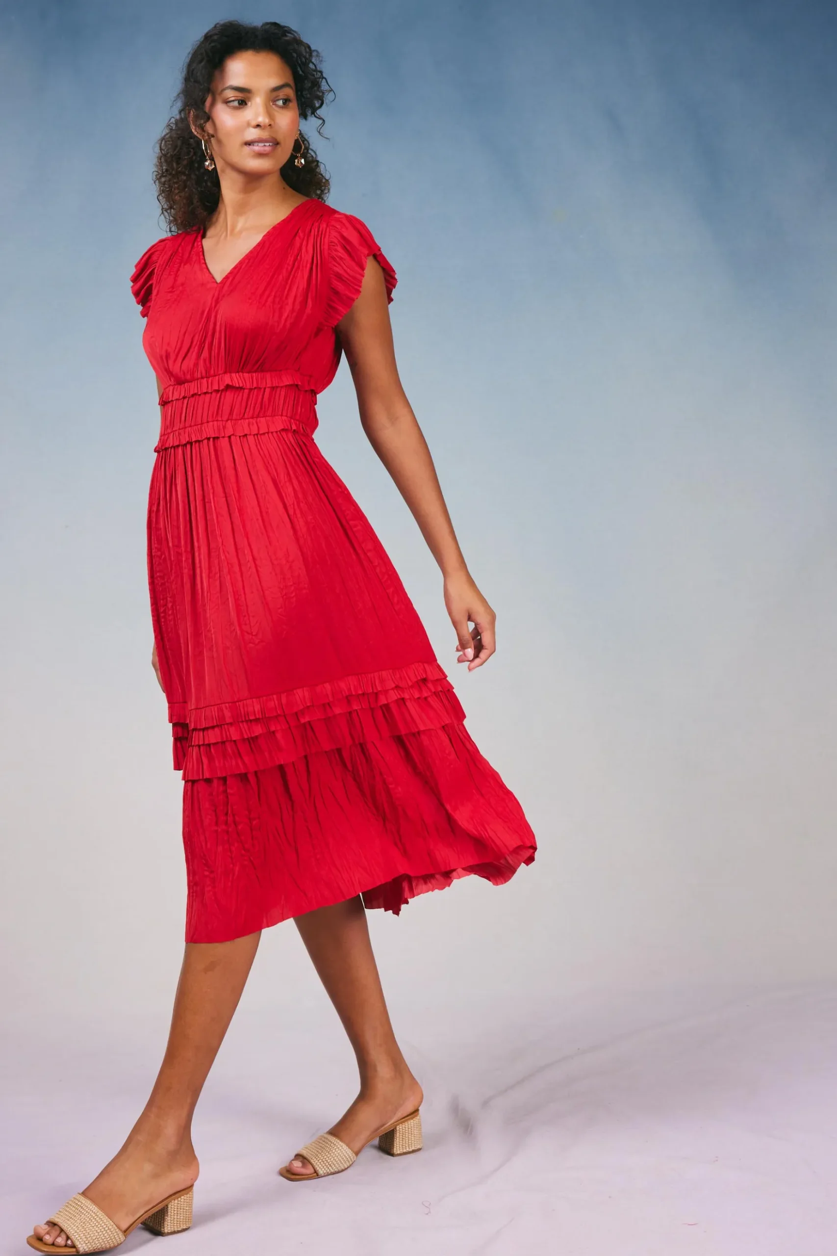 Current Air Sereia Pleated Midi Dress RED Online