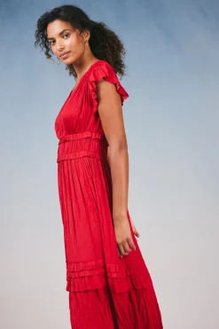 Current Air Sereia Pleated Midi Dress RED Online