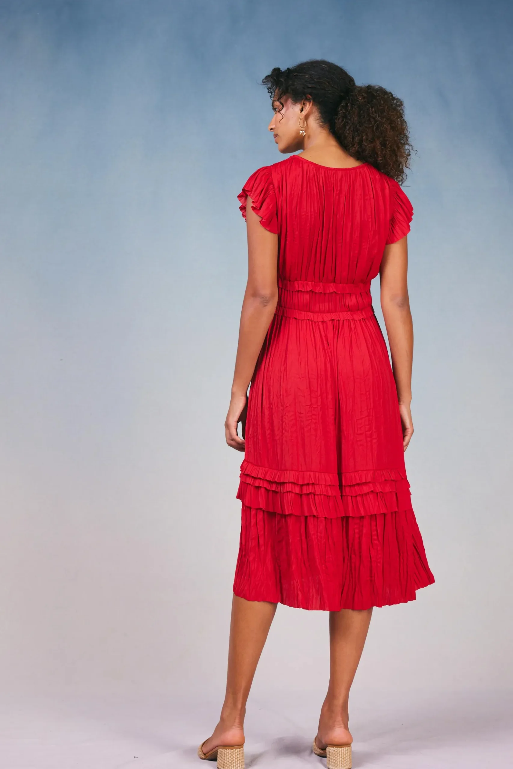 Current Air Sereia Pleated Midi Dress RED Online