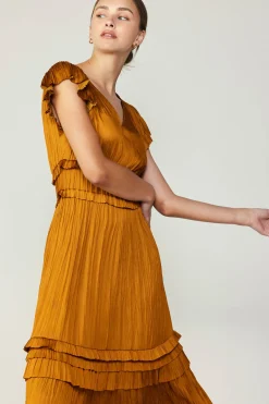 Current Air Sereia Pleated Midi Dress GOLDENROD Best
