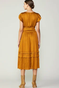 Current Air Sereia Pleated Midi Dress GOLDENROD Best
