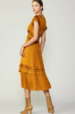 Current Air Sereia Pleated Midi Dress GOLDENROD Best