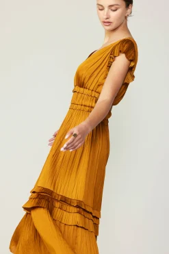 Current Air Sereia Pleated Midi Dress GOLDENROD Best