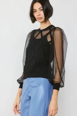 Current Air Sheer Crosshatch Cami-lined Top BLACK New