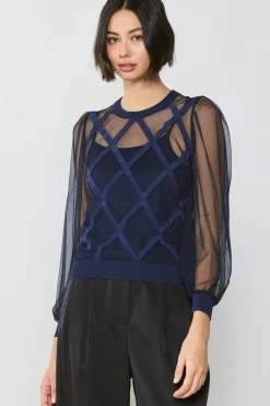 Current Air Sheer Crosshatch Cami-lined Top NAVY Hot