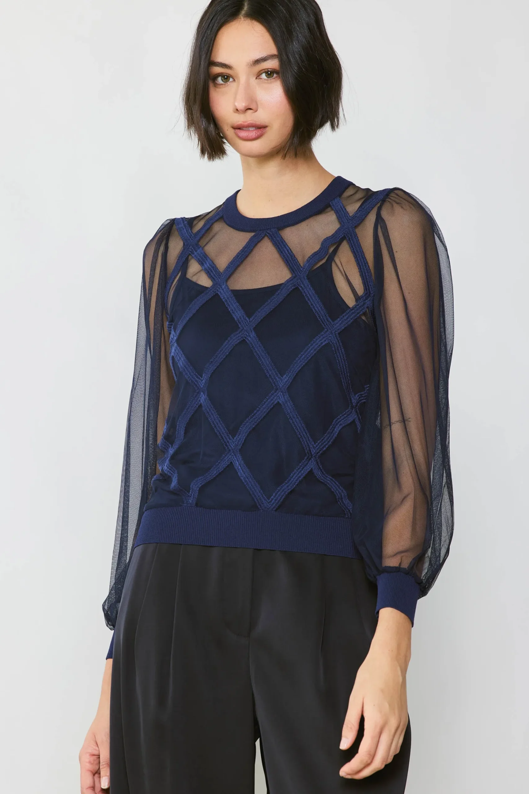Current Air Sheer Crosshatch Cami-lined Top NAVY Hot