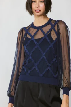 Current Air Sheer Crosshatch Cami-lined Top NAVY Hot
