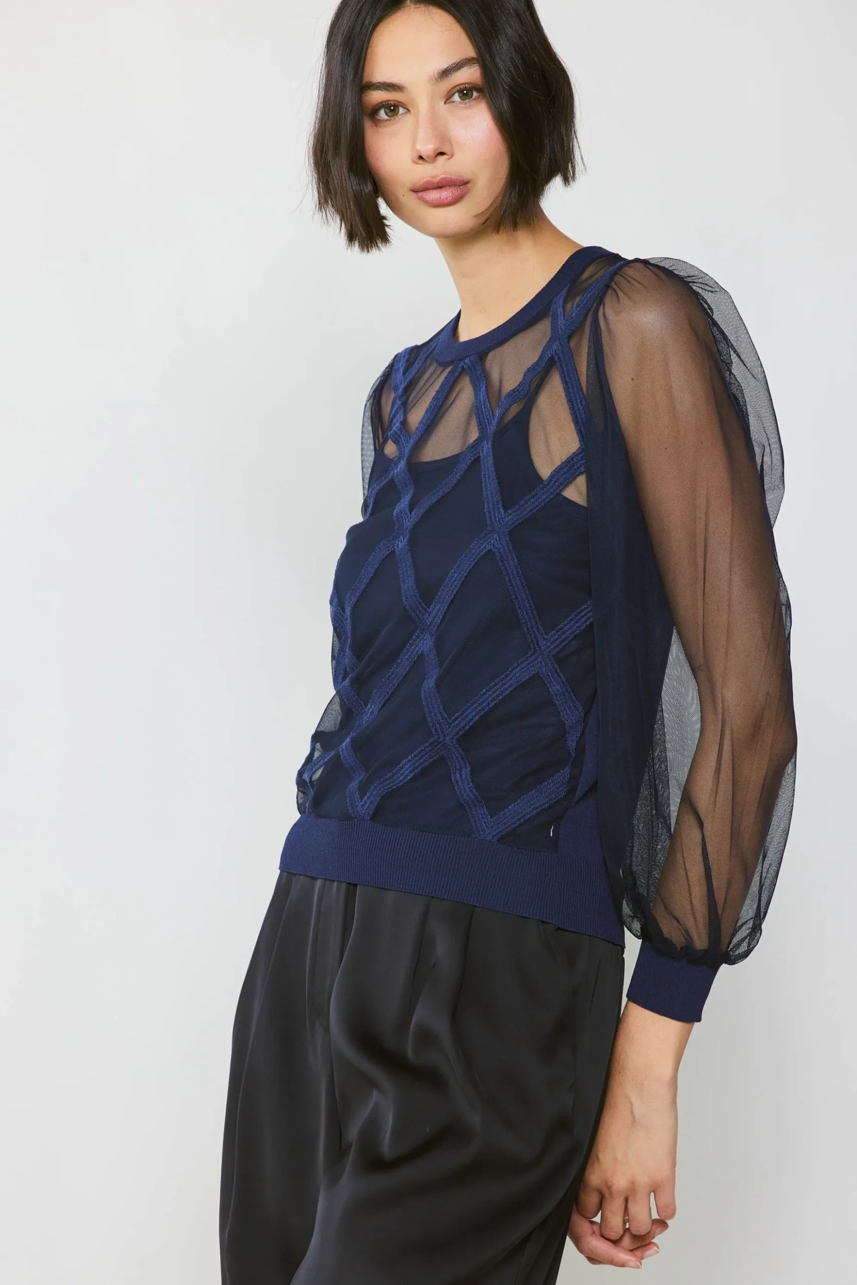 Current Air Sheer Crosshatch Cami-lined Top NAVY Hot