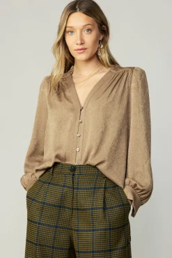 Current Air Shirred Jacquard Blouse BRONZE Online