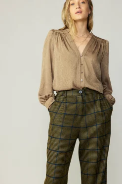 Current Air Shirred Jacquard Blouse BRONZE Online