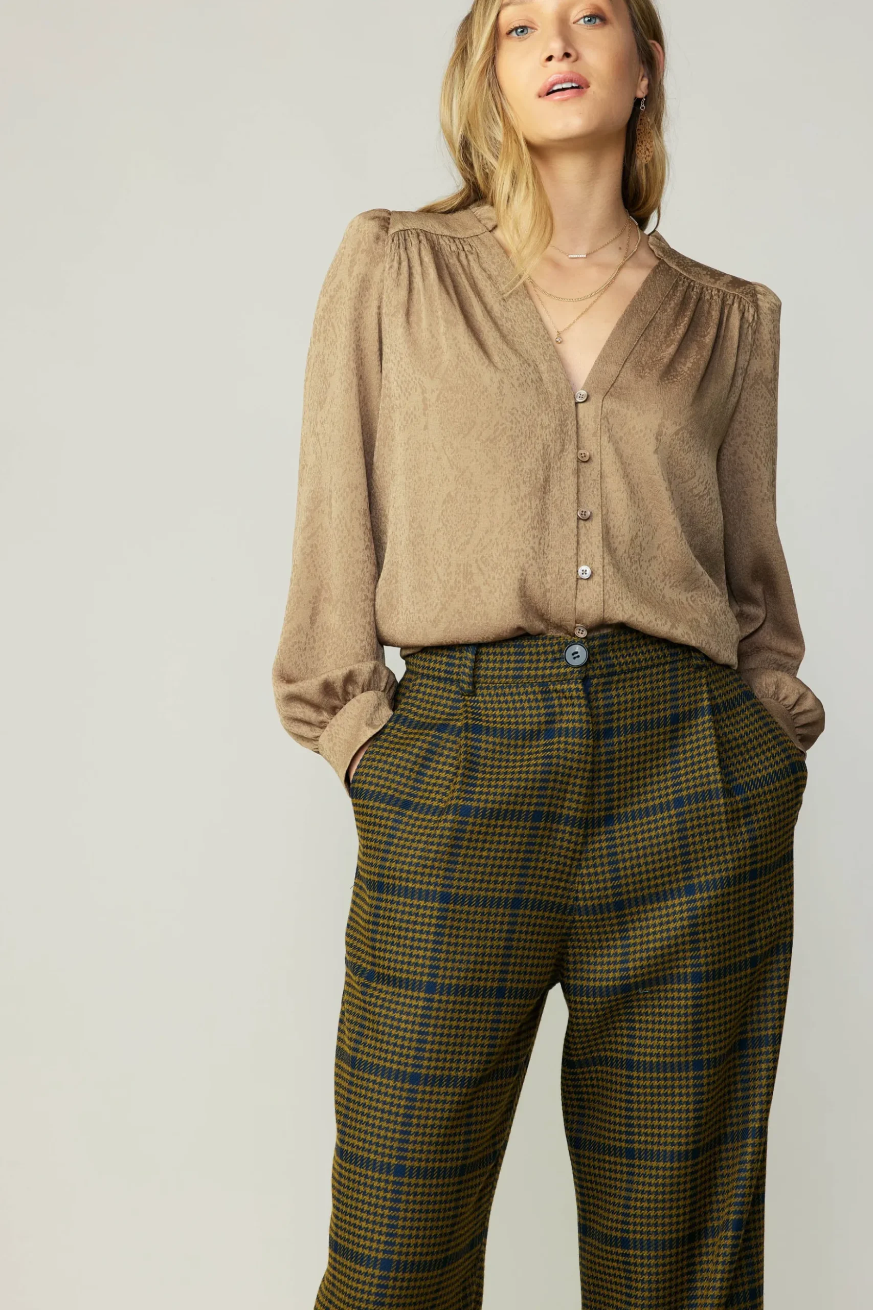Current Air Shirred Jacquard Blouse BRONZE Online