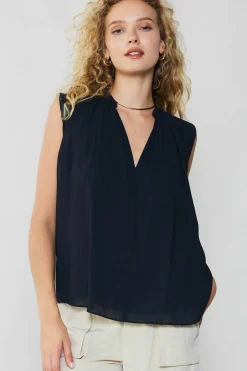 Current Air Shirred Sleeveless Top BLACK Fashion