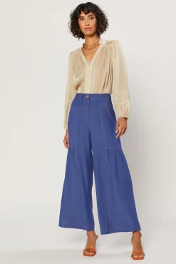 Current Air Shirred Wide Leg Pants DENIMBLUE Discount