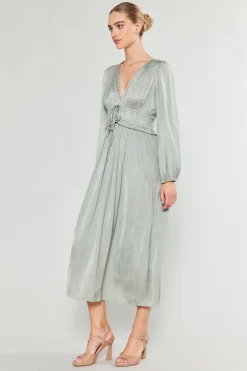 Current Air Sidonie Pleated Maxi Dress SAGE Clearance