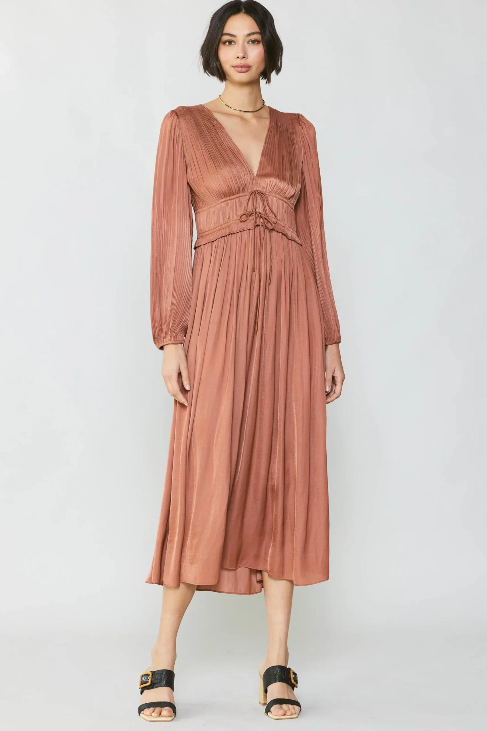 Current Air Sidonie Pleated Maxi Dress CARAMEL Fashion