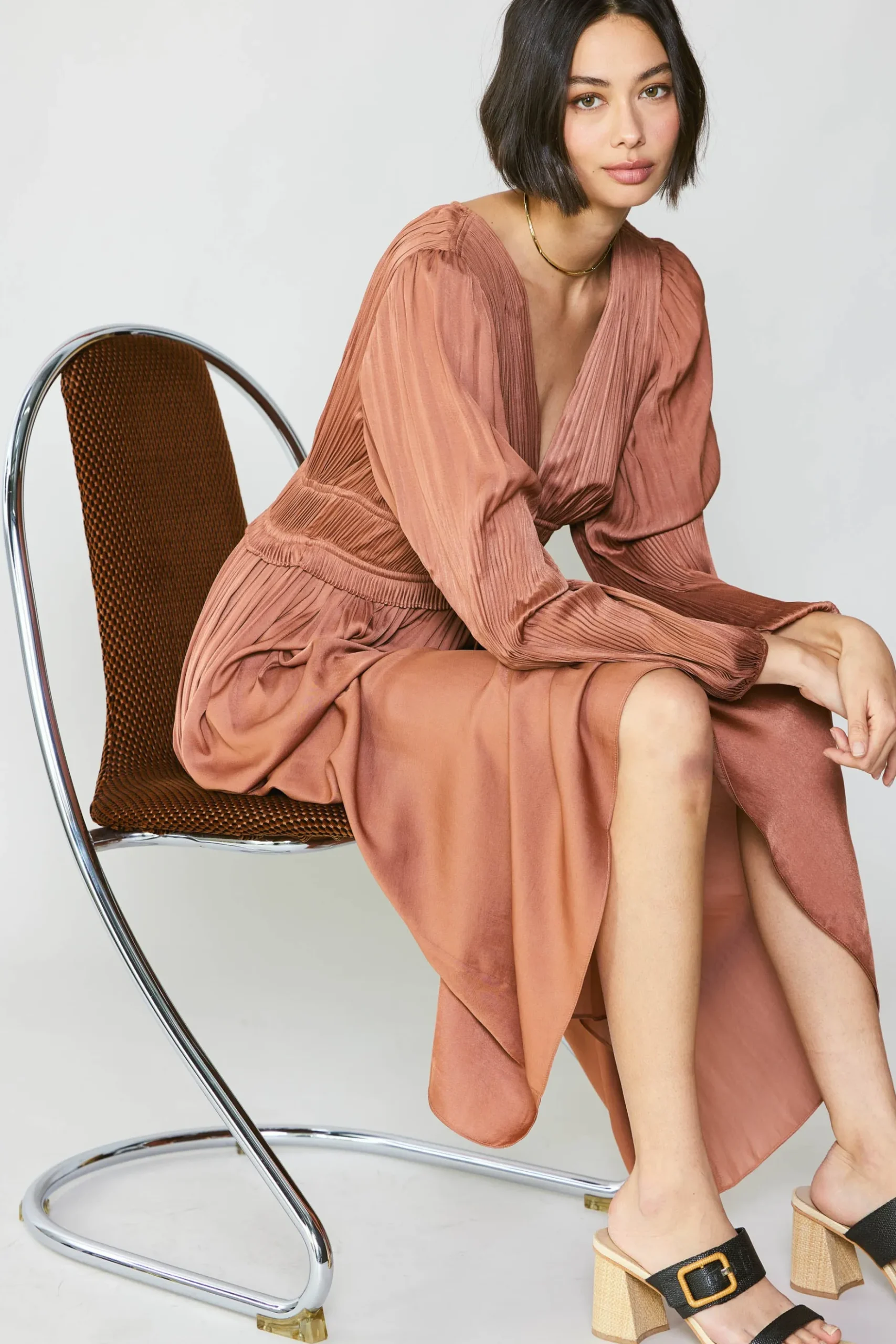 Current Air Sidonie Pleated Maxi Dress CARAMEL Fashion