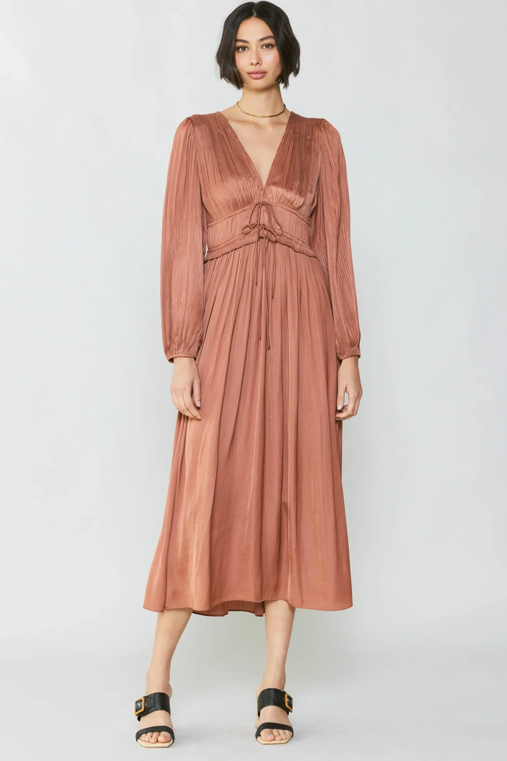 Current Air Sidonie Pleated Maxi Dress CARAMEL Fashion