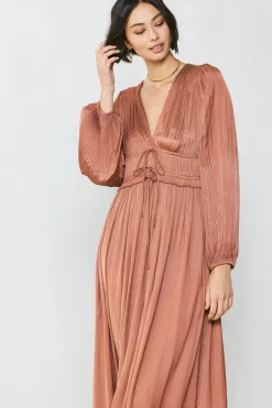 Current Air Sidonie Pleated Maxi Dress CARAMEL Fashion
