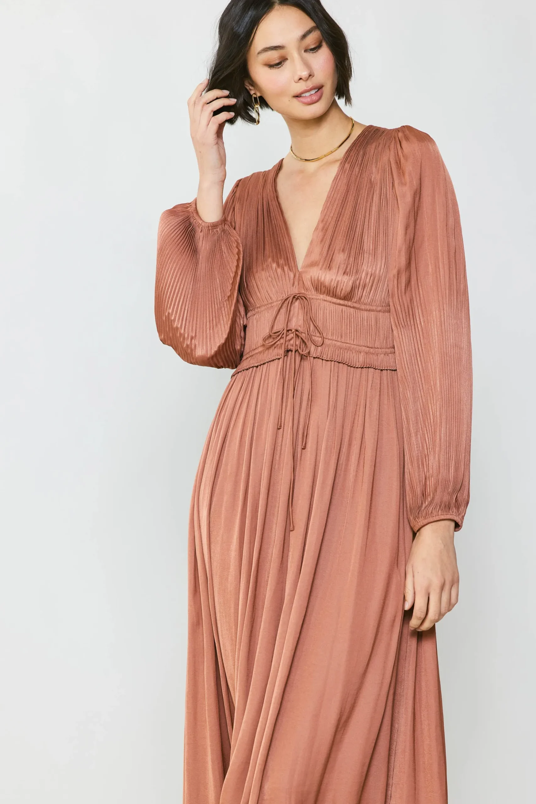 Current Air Sidonie Pleated Maxi Dress CARAMEL Fashion