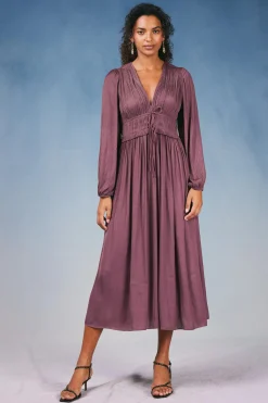 Current Air Sidonie Pleated Maxi Dress DUSTYPLUM Best