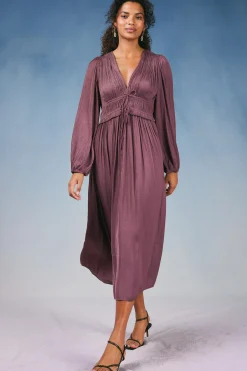 Current Air Sidonie Pleated Maxi Dress DUSTYPLUM Best