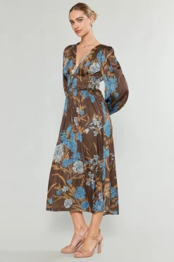 Current Air Sidonie Pleated Midi Dress BROWNFLORAL Discount