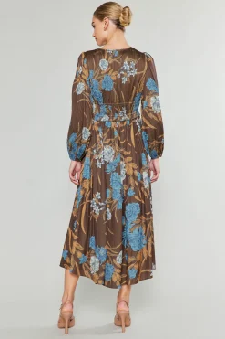 Current Air Sidonie Pleated Midi Dress BROWNFLORAL Discount