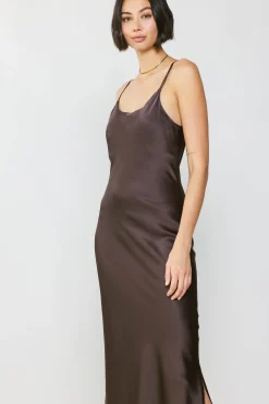 Current Air Silk Bias Midi Dress BROWN Online