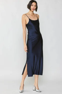 Current Air Silk Bias Midi Dress NAVY Clearance