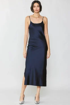 Current Air Silk Bias Midi Dress NAVY Clearance