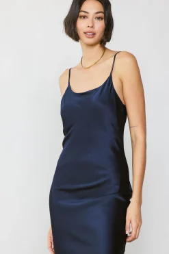 Current Air Silk Bias Midi Dress NAVY Clearance