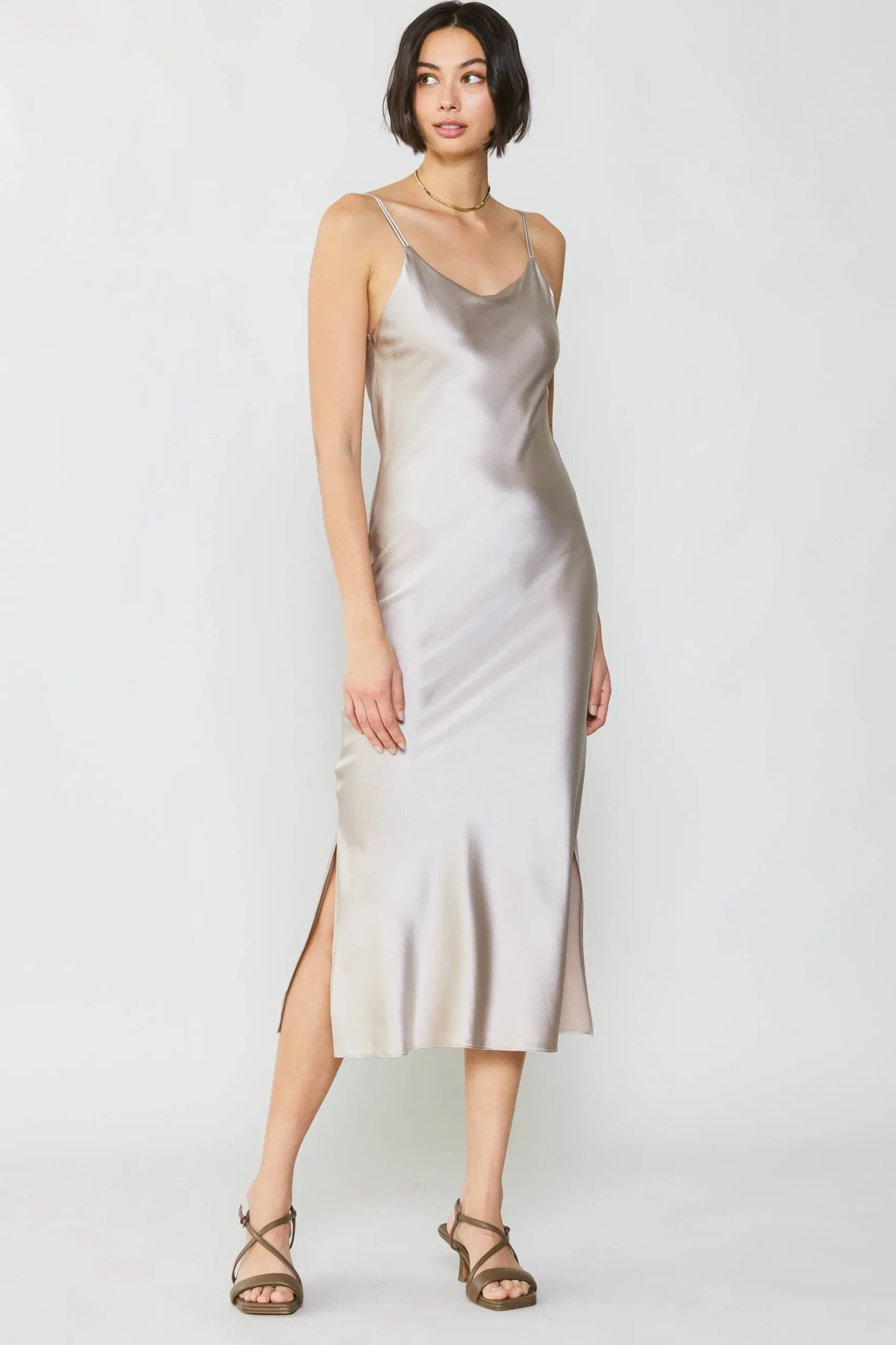 Current Air Silk Bias Midi Dress CHAMPAGNE Discount