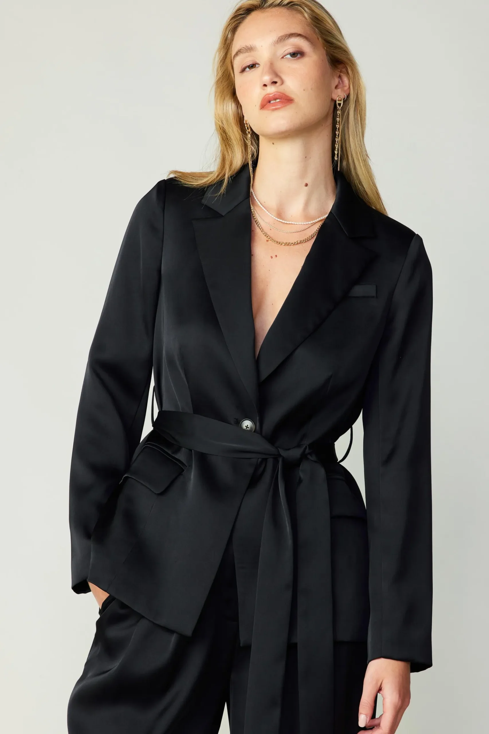 Current Air Silky Belted Blazer BLACK Outlet