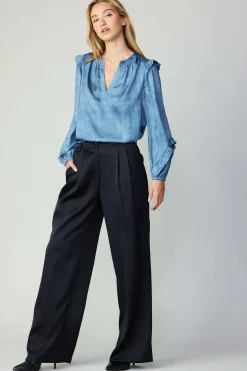 Current Air Silky Pintucked Trousers BLACK New