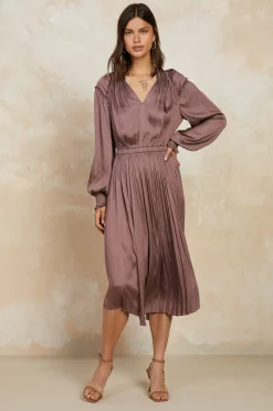 Current Air Smocked Cuff Midi Dress MAUVEBROWN Fashion
