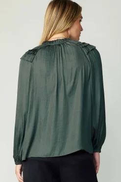 Current Air Smocked Shoulder Blouse FORESTGREEN Clearance
