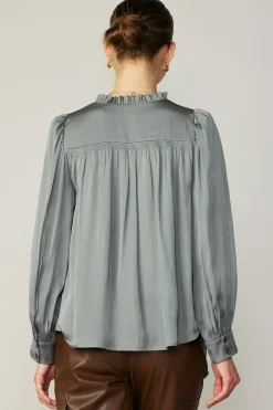 Current Air Smocked Shoulder Cuffed Blouse MOSSGREY Online