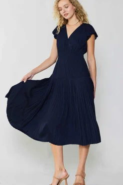 Current Air Sophia Flutter Sleeve Midi Dress NAVY New