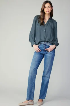 Current Air Split Neck Buttoned Shirt FORESTGREEN Best