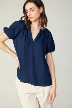 Current Air Split Neckline Top NAVY Fashion