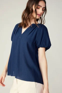 Current Air Split Neckline Top NAVY Fashion