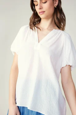 Current Air Split Neckline Top WHITE Fashion