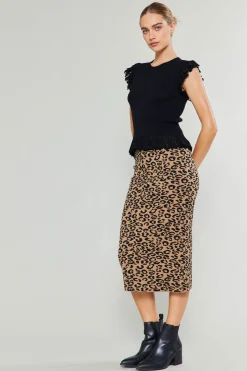 Current Air Spotted Knit Skirt BROWNLEOPARD Clearance