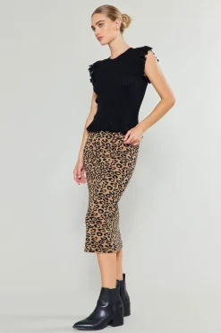Current Air Spotted Knit Skirt BROWNLEOPARD Clearance